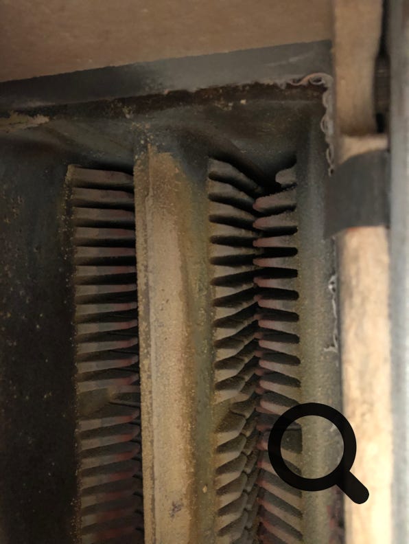 Heat exchanger gasways, looking vertically upwards from below.