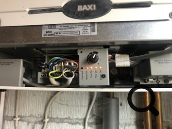 Image showing LED light panel on Baxi Solo, including overheat light