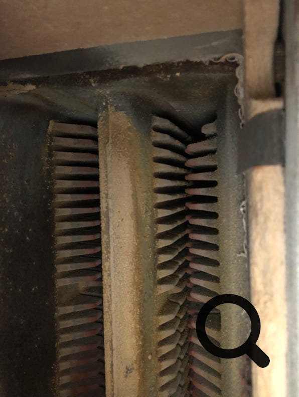 Heat exchanger gasways, looking vertically upwards from below.