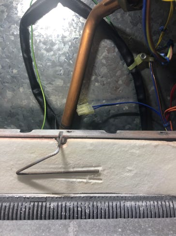 Ideal Icos "coat hanger" ionisation electrode of the old type, which must always be replaced when found