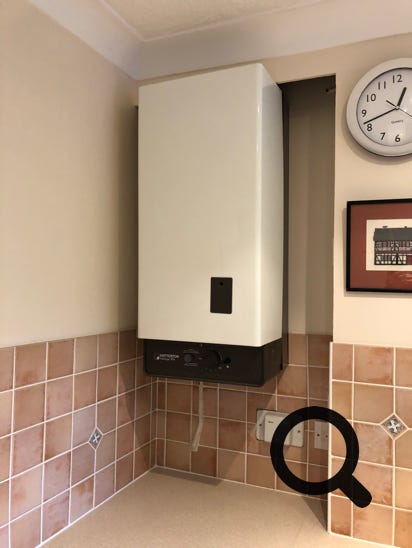 Potterton Flamingo 50S gas boiler about to be serviced.